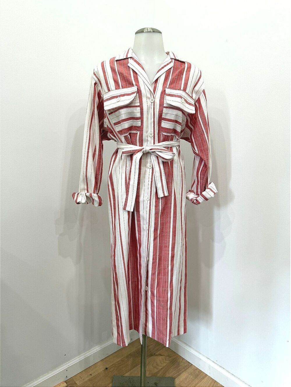 Vintage Raoul Striped Midi Shirt Dress with Belt Size 10
